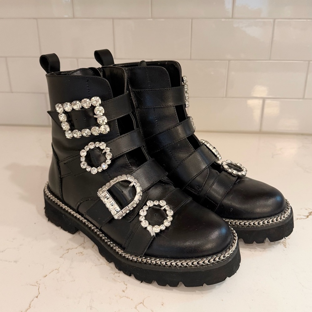Dune London Embellished Punk Rock Combat Boots Size 37